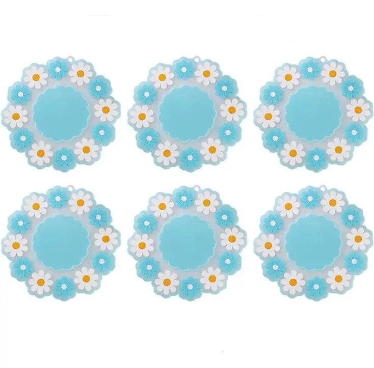 

Подставки для напитков, нескользящий коврик для чашек из ПВХ, Настольная защита, теплоизоляционная подставка с рисунком маргаритки и цвето...