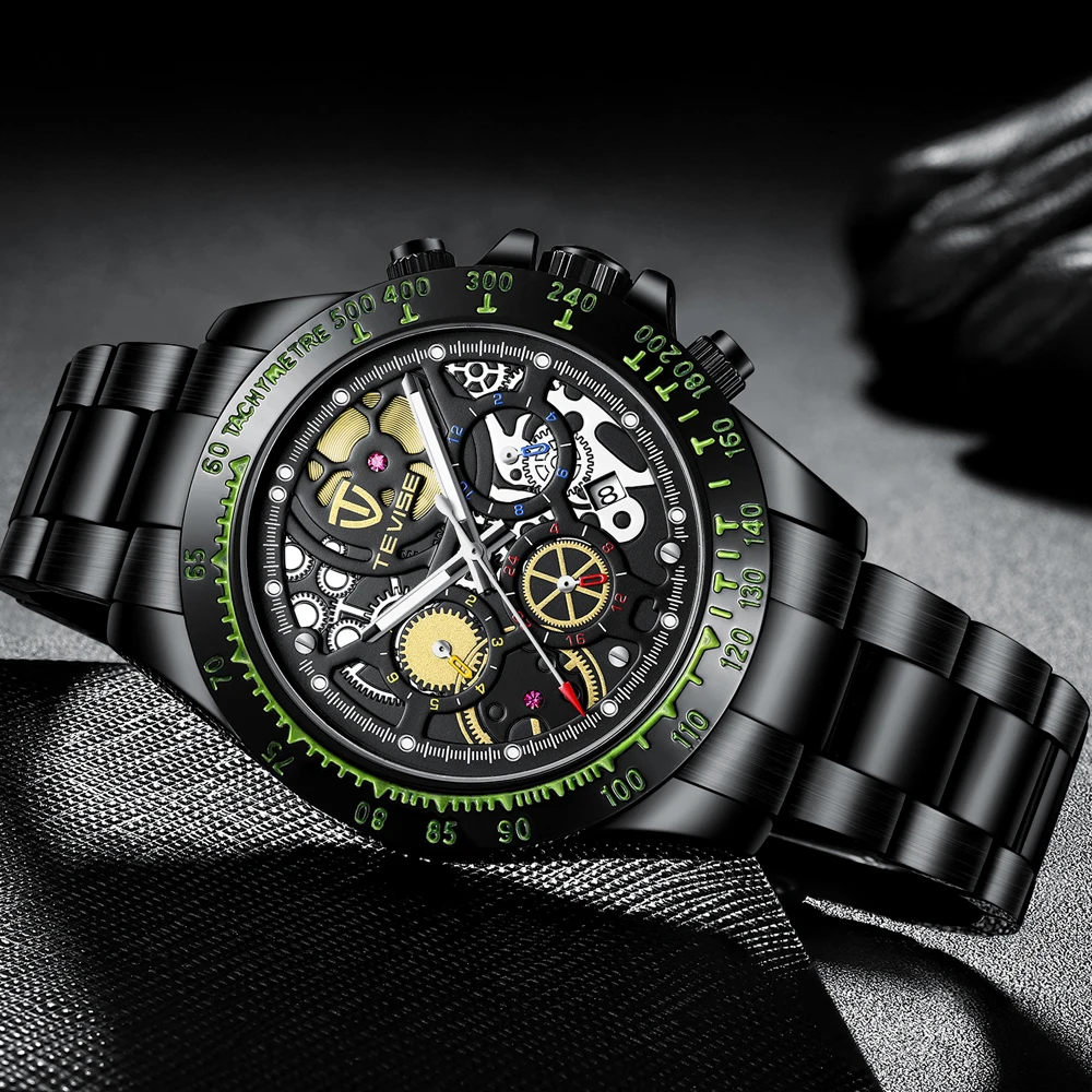 Часы TEVISE Мужские механические брендовые Роскошные автоматические стальные