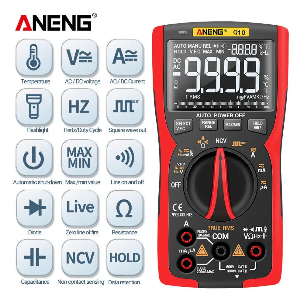 ANENG Q10 9999 Counts Ture Rms Meter lCR Digital Multimeter Professional Analog Multimetro Transistor Tester Multimeters | Инструменты