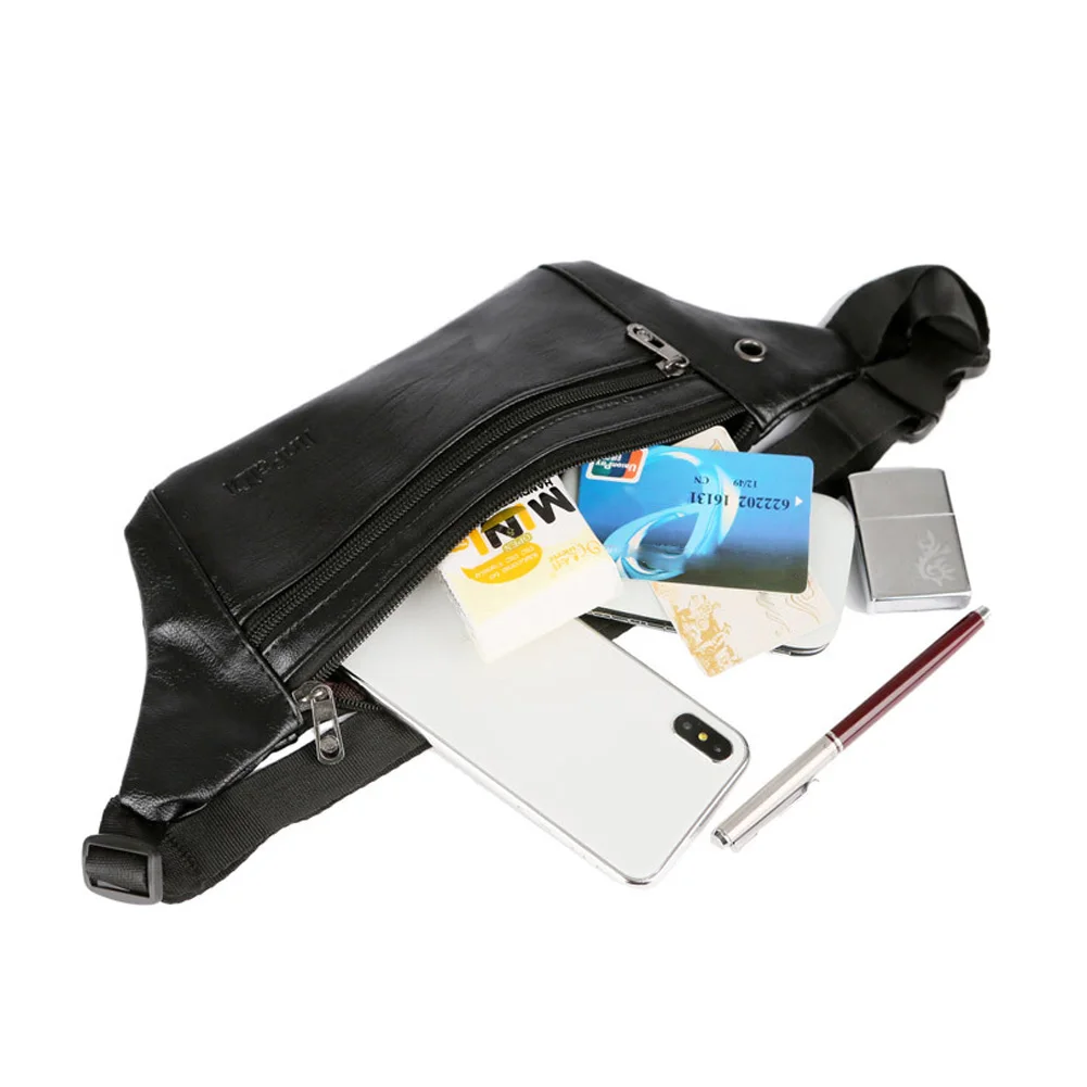 

Men Ultrathin Leather Waist Packs PU Leather Multifunction Man Running Bags Solid Color Male Waist Bags For Outdoor Sport