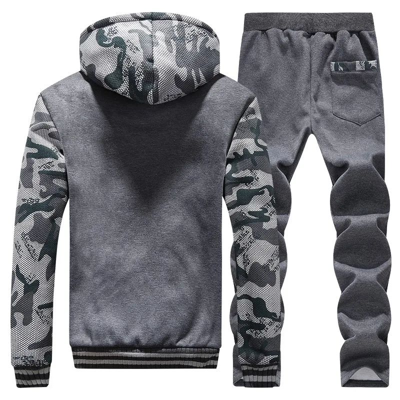 

Tracksuit Winter Two Pieces Sets Fleece Thick Hooded Zipper Jacket + Pants Warm 2 PCS Sporting Suit Sportswears M-4XL Casual Men