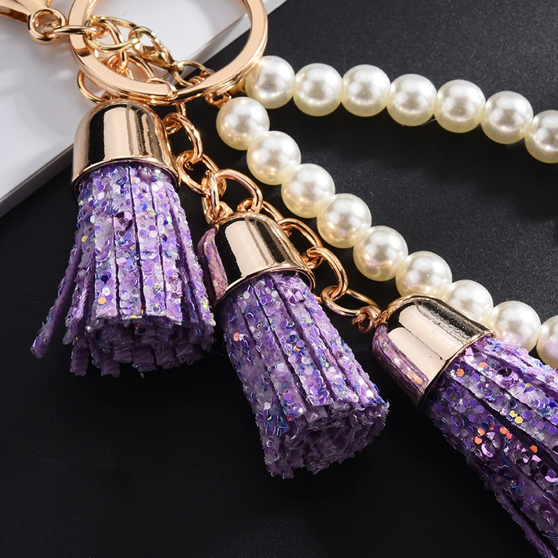 Модный брелок из искусственной кожи с бахромой и жемчугом новинка подвеска для