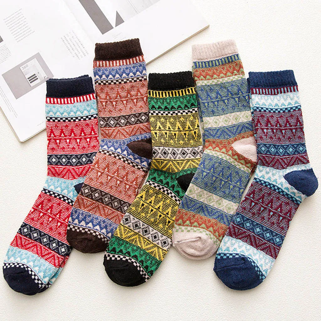 

5 Pairs Women Casual Winter Warm Thick Wool Vintage Colorful Knit Soft Socks women winter носки женские короткие F boots socks