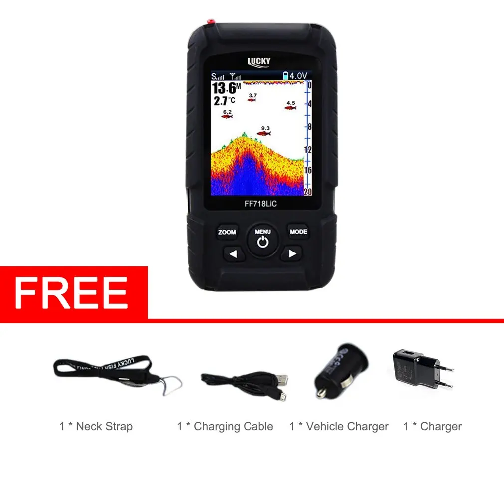 

Russian menu!Lucky FF718LiC-W Wireless Portable Fish Finder 45M/147Feet Sonar Depth Waterproof Fishfinder Ocean River Lake