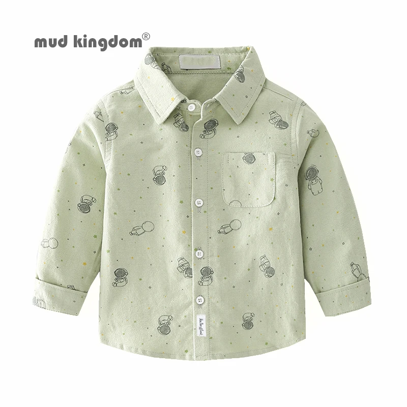 

Mudkingdom Toddler Boys Shirts Cute Cartoon Astronaut Printing Long Sleeve Tops for Kids Clothes Cotton Boy Shirt Spring Autumn