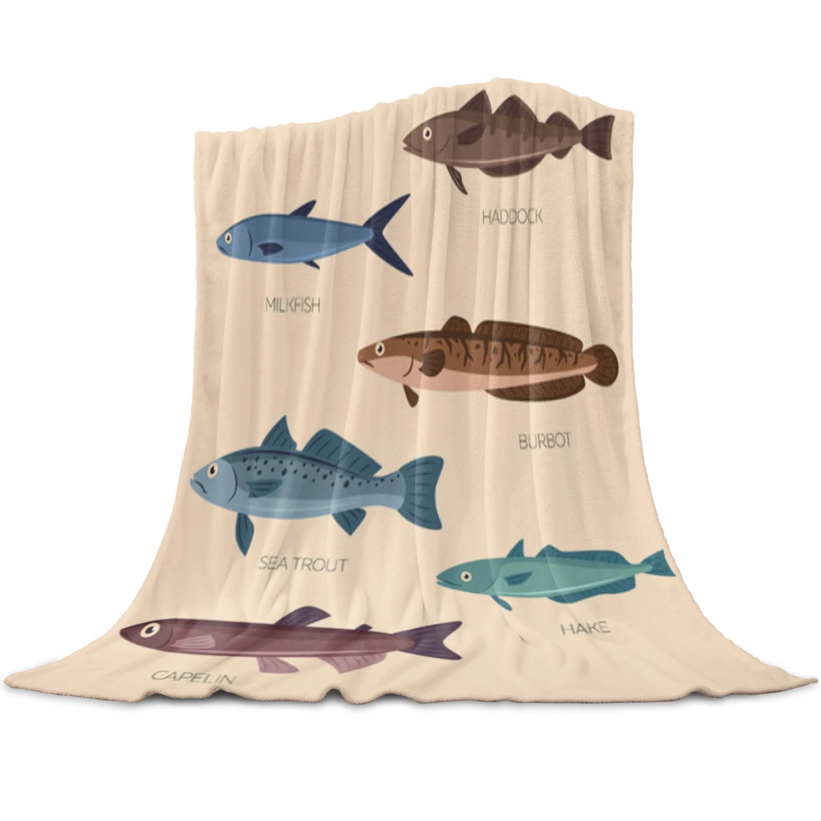 

Sea and Ocean Fish Throw Blanket for Sofa Christmas Decor Bedspread Portable Microfiber Flannel Picnic Blanket