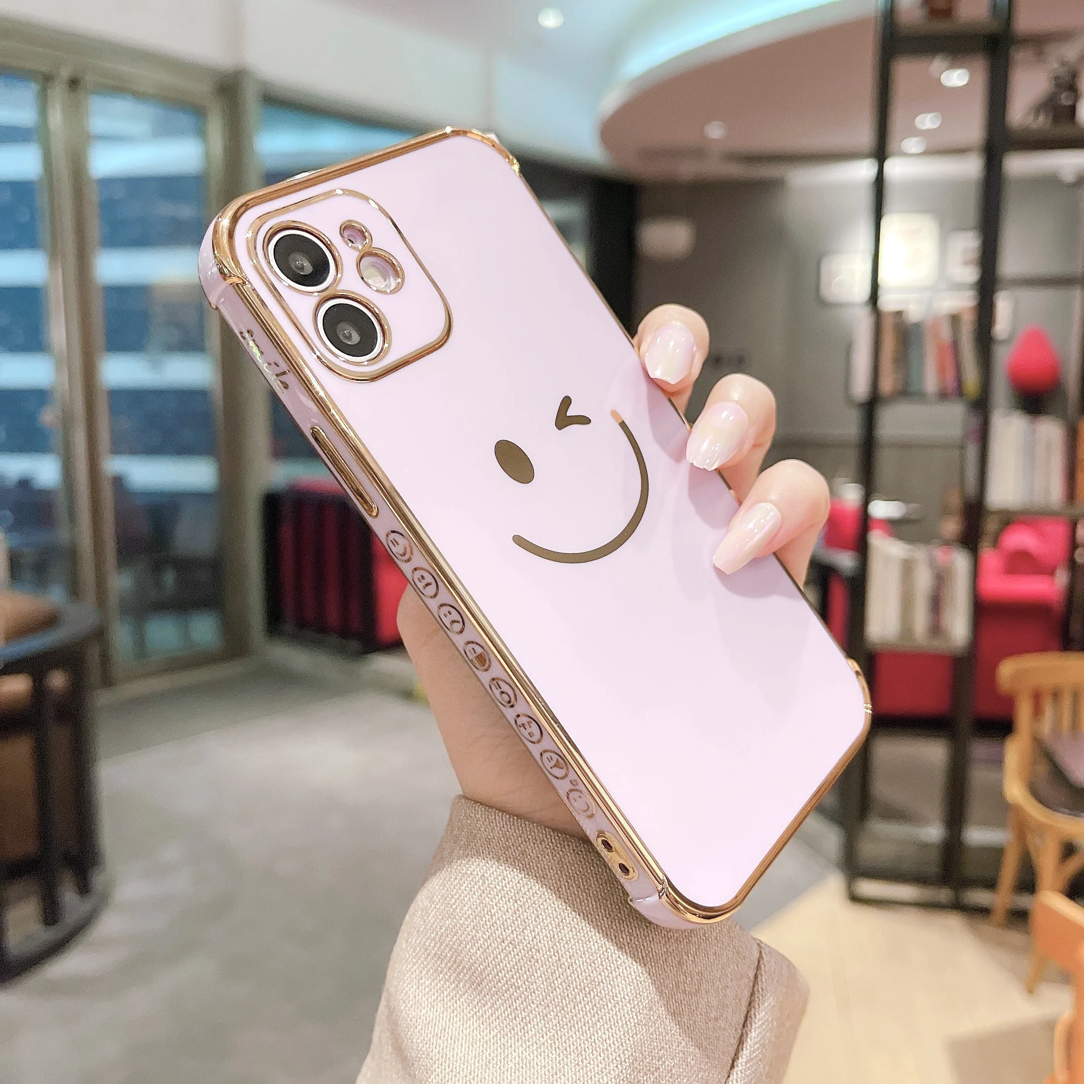 

Smile Gold-Plated Phone Case For iPhone 11 12 Pro Max XR X XS SE 2020 7 8 Plus mini Flexible TPU Shockproof Cover Women Girls