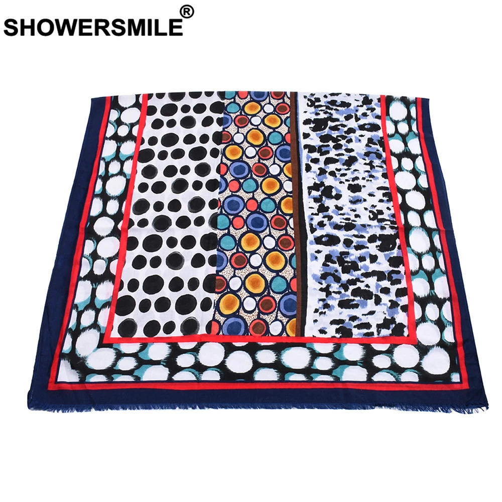 SHOWERSMILE Women Scarf Cotton Linen for Green Wave Point Print Autumn Winter Ladies Shawl |