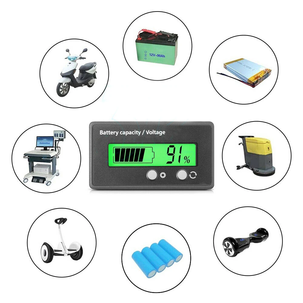 1pc Car LCD 12V 24V 36V 48V Battery Capacity Waterproof Volt Voltmeter Monitor Meter For Motorcycles Scooters Digital - купить по