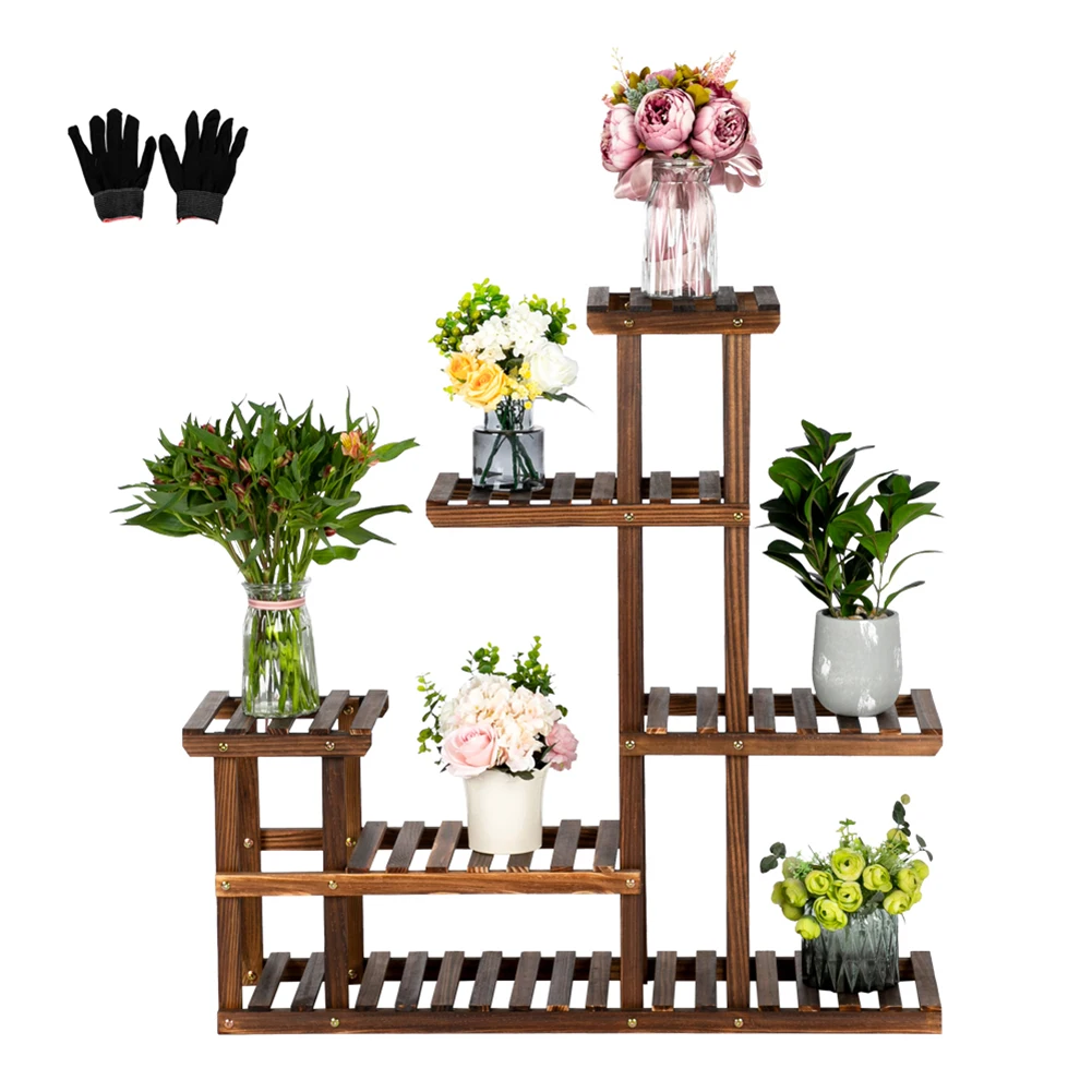 

Plant Stand Artisasset 5 Floors 10 Seats Indoor And Outdoor Multifunctional Carbonized Wood Plant Stand