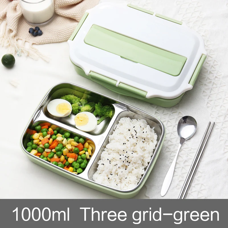 Бежевый Oneisall Bento Ланч-бокс кухонный пищевой контейнер из нержавеющей стали Пластиковый 1200 мл ланчбокс для детей с подогревом Ланч японский стиль - Цвет: Бежевый