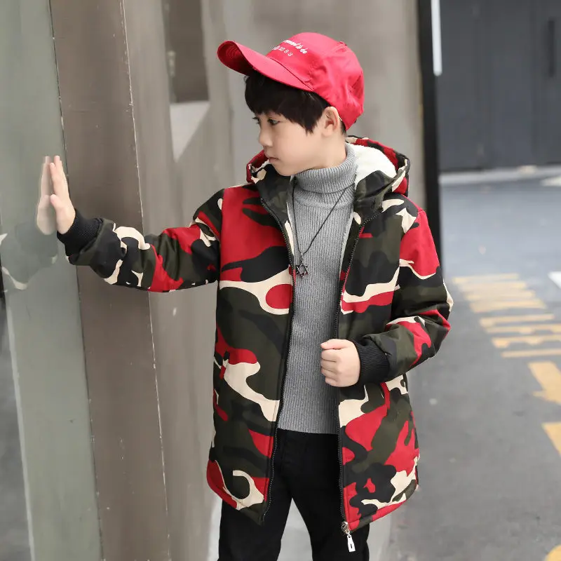 Русская детская зимняя камуфляжная куртка теплая с капюшоном камуфляжным