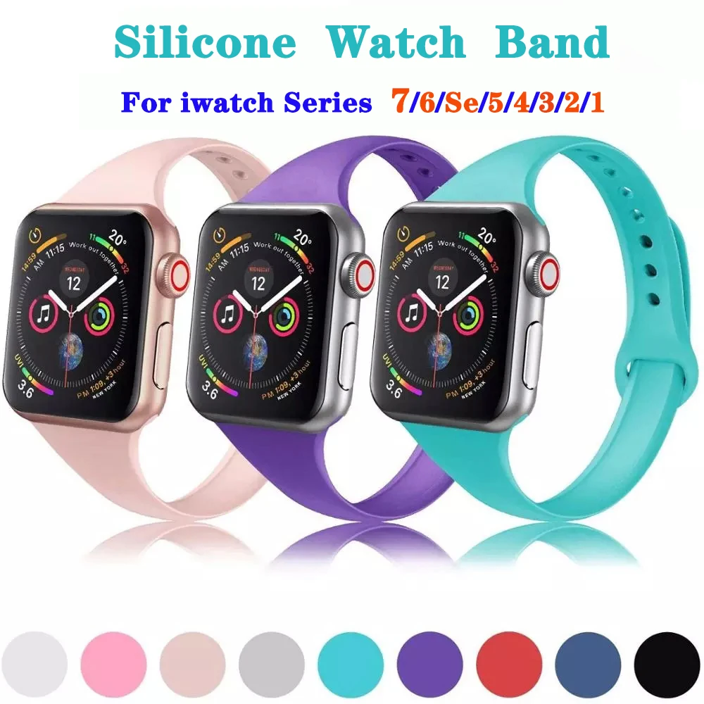 

Slim Silicone Strap For Apple Watch Band 45mm 41mm 44mm 40mm Correa Sports Watchband Bracelet For iWatch series 7 6 Se 5 4 Strap