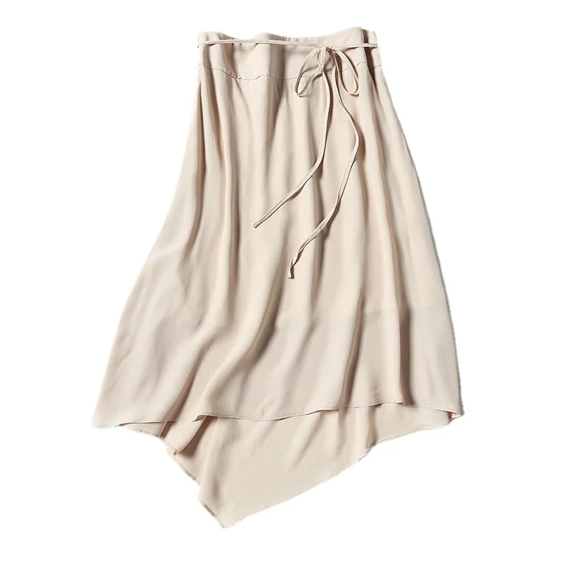 

Summer skin color stitching tight acetate A-line skirt solid color irregular lace-up temperament skirt skirt women