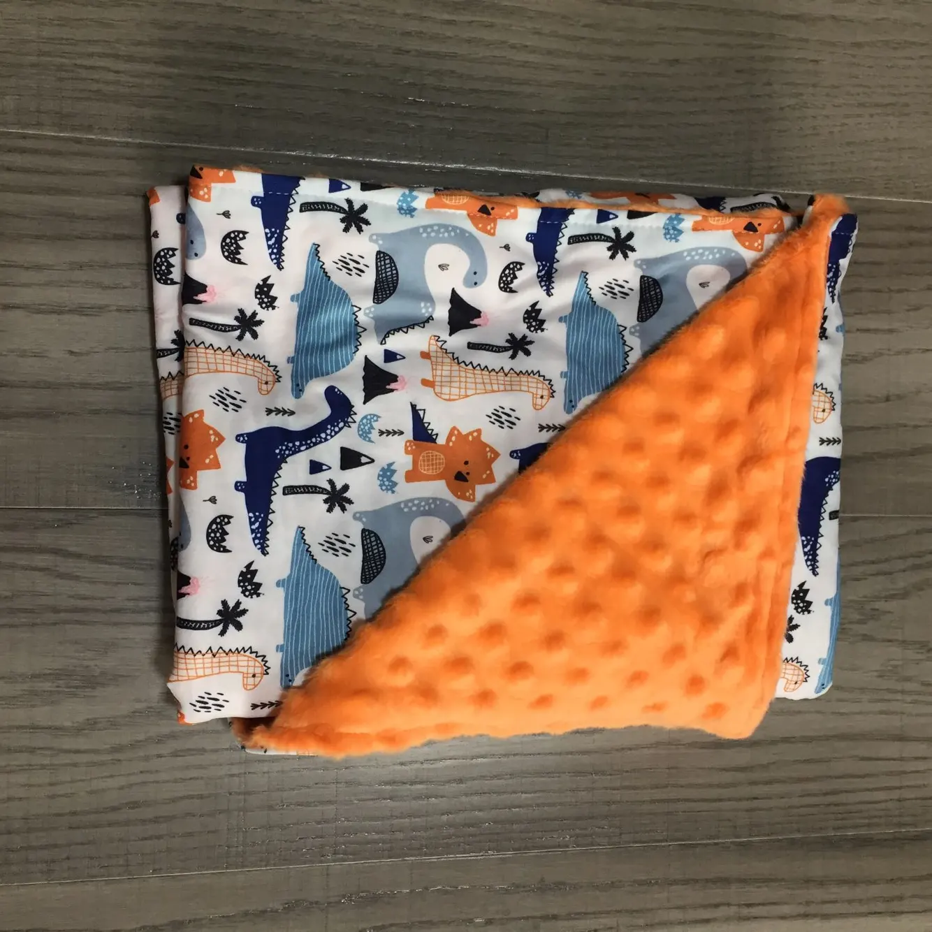

Baby Girls Orange Minky Dinosaur Print Warm Blanket with Ruffle