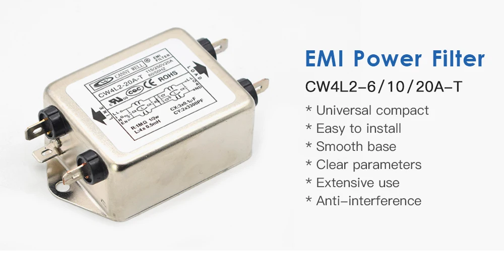 CANNY WELL CW4L2-20A-T EMI сетевой фильтр однофазный Двухсекционный сетевой фильтр CW4L2-10A T CW4L2-6A T