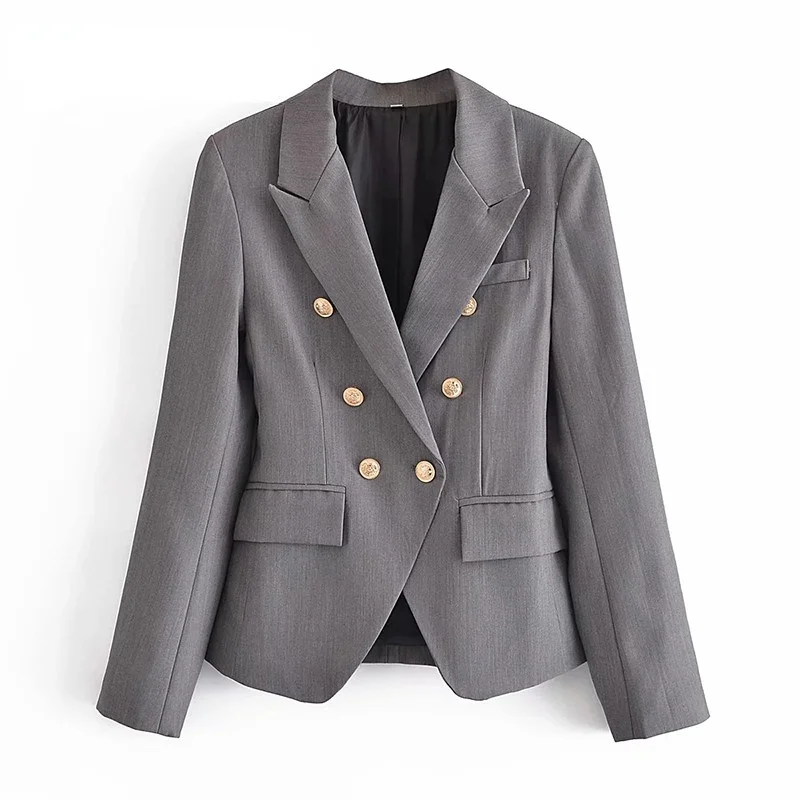 

Classic Slim Women Blazers 2021 New Fashion Double Breasted Office Lady Suit Female Work Solid Spring Autumn Outwear