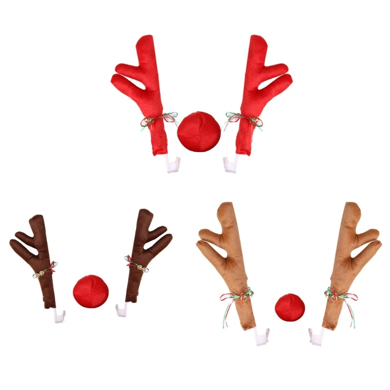 

2022 Reindeer Car Kit Christmas Decoration Auto Accessories New Year Supplies Cute Rudolph Nose Elk Antlers Jingle Bell