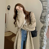 2022 autumn and winter new coat korean loose lazy style sweater medium long coat womanly solid color button sweater