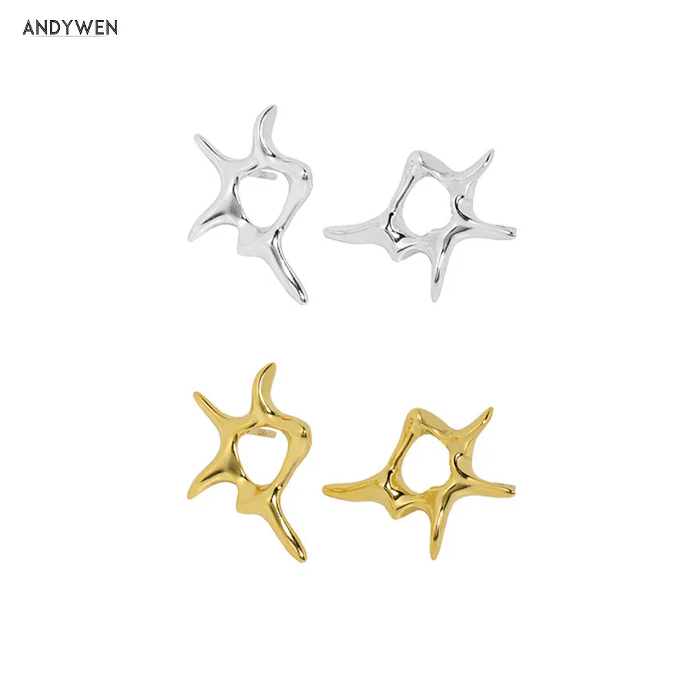 

ANDYWEN 925 Sterling Silver Spike Stud Earring Piercing Pure Luxury Women Fashion Fine Classic Jewelry For Wedding Piercing