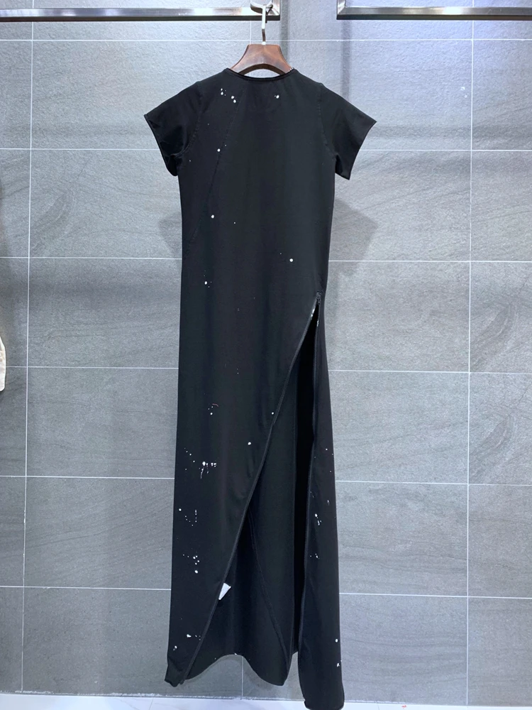 

2021 summer niche design new high street simple fashion classic age reduction small sexy side slit slim dress