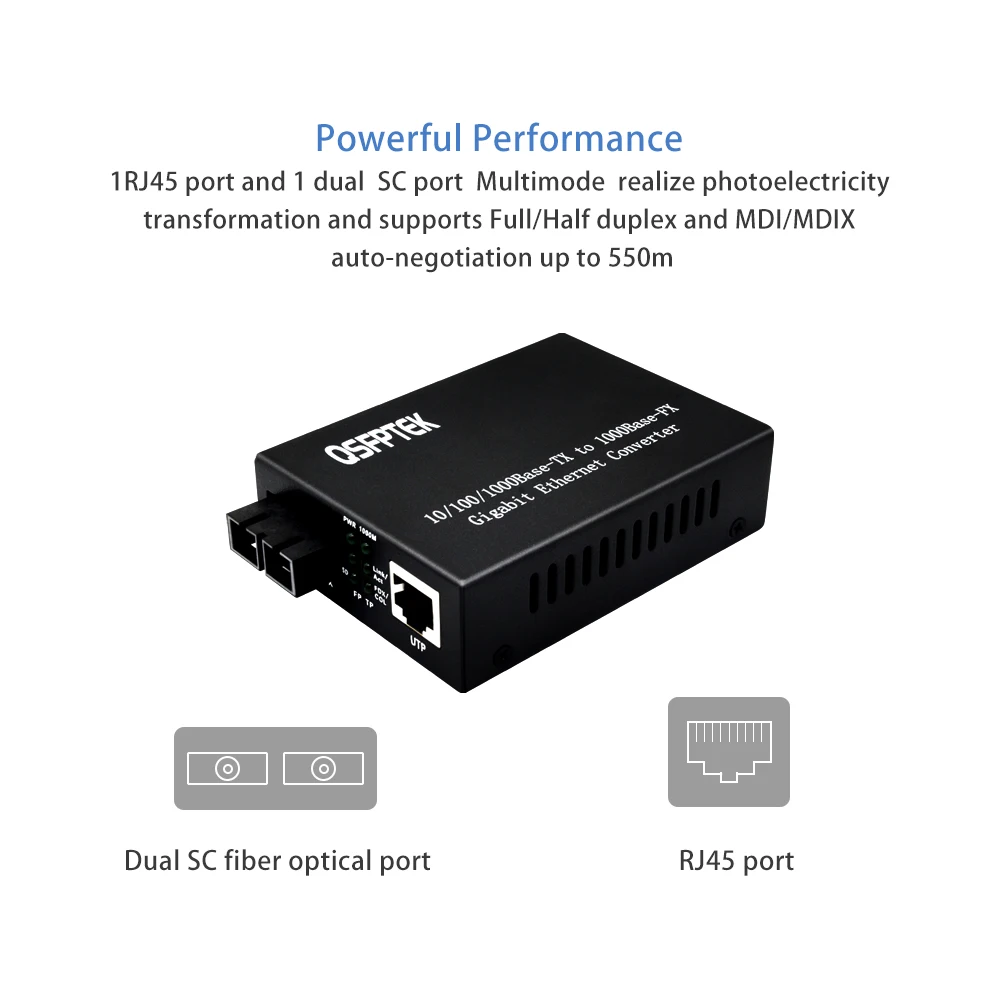 QSFPTEK гигабитный Ethernet медиаконвертер 10/100/1000base tx в 1000Base SX 1 25G мультимодовый двойной