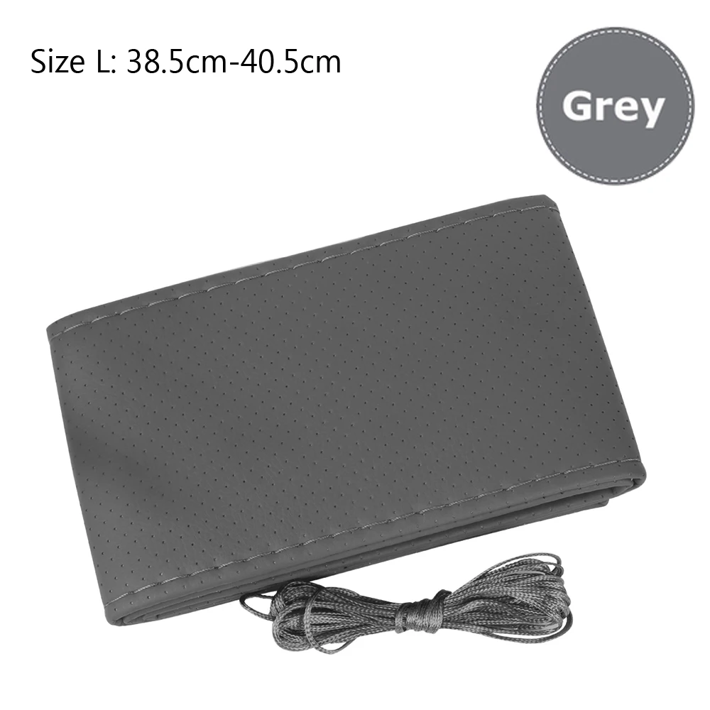 40cm Gray FORAUTO Кожаная оплетка на руль чехол рулевого колеса автомобиля с иглы и нитки искусственная кожа, Диаметр 38/40 см Авто-Стайлинг - Название цвета: 40cm Gray