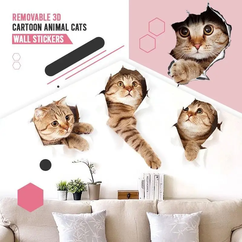 

1PC 3D Cartoon Animal Cats Wall Stickers Removable Multi-purpose Home Car PVC 3D Cartoon Cat Stickers