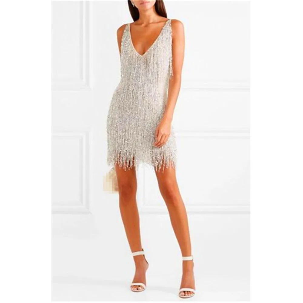 Новое женское сексуальное облегающее платье с V-образным вырезом и бахромой |