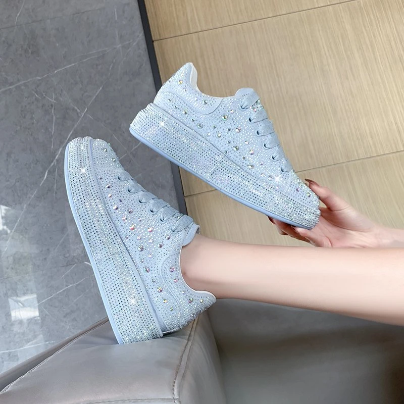 

Luxury Sneakers Woman Casual Vulcanized Shoes 2021 New Fashion Shining Thick Bottom Designer Chunky Sneakers Women Basket Femme