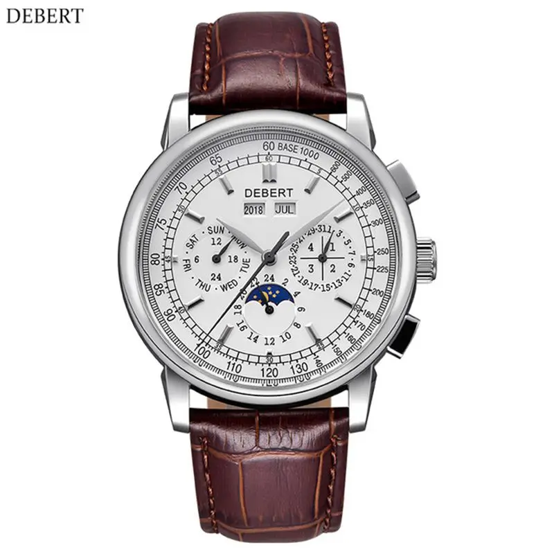 white dial Debert42mm часы Moon Phase мужские автоматические механические наручные часы мужские s Relogio A Prova De Agua 316L часы из нержавеющей стали - Color: white dial