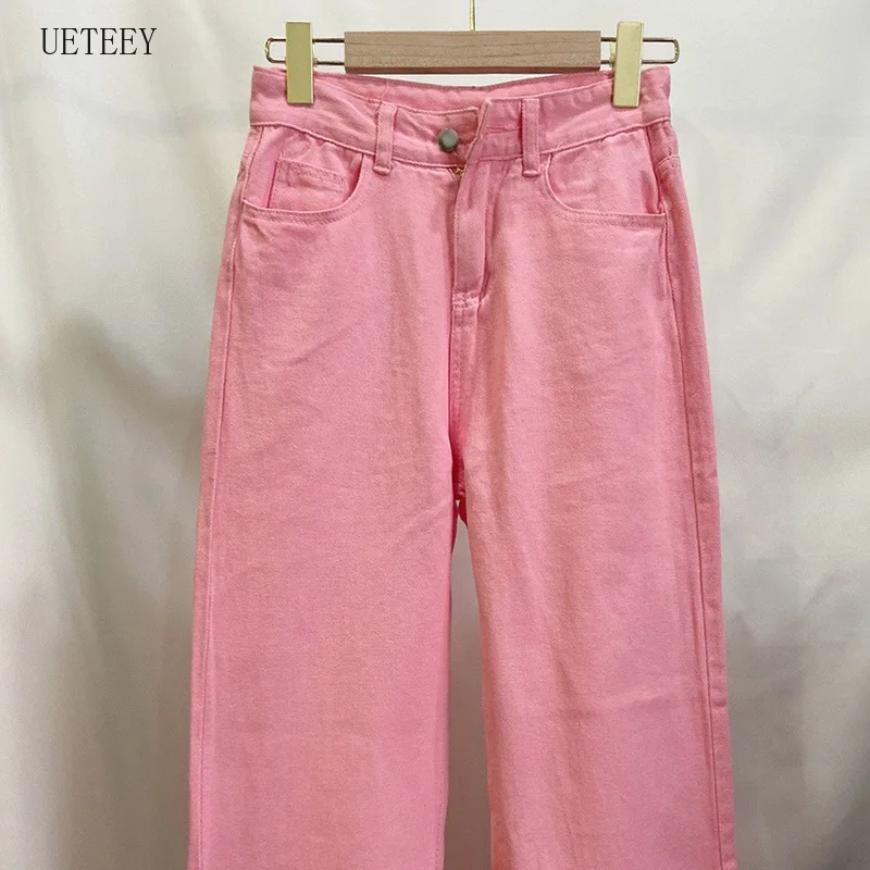 

2021 Green Pants Women Wide Leg Jeans Woman High Waist Pants Ladies Casual Zipper Button Summer Straight Denim Trousers