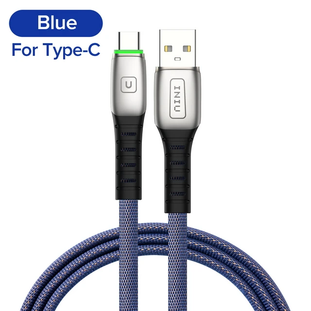 INIU 2 м 3 а светодиодный USB кабель зарядное устройство для iPhone 11 Pro XS MAX XR X 8 7 6S 6 Plus 5 5S шнур для быстрой зарядки мобильного телефона - Цвет: Blue For Type C