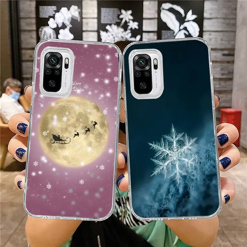 

Christmas Snowflake Snowman Phone Case for xiaomi 11 redmi note 10 9 8 7 pro lite T A S 10T 9A 9S 8T pro 4G transparent funda