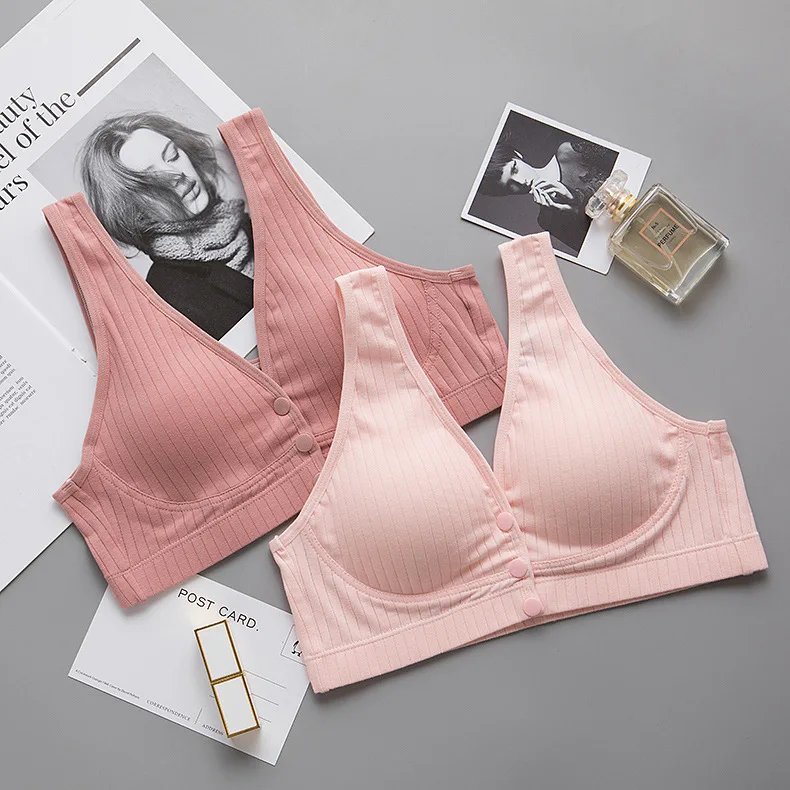 Sujetador de lactancia de algod&oacute;n transpirable para mujer, sost&eacute;n de maternidad para dormir, talla grande, f&aacute;cil de alimentar, Color s&oacute;lido-1