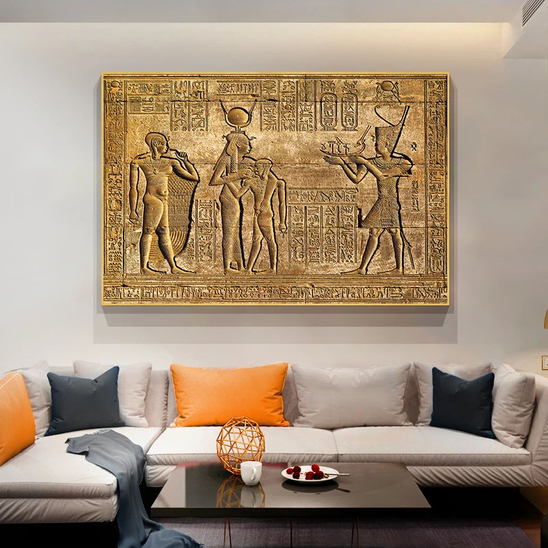 Египетские хироглифы Фреска холст живопись храм резьба по камню Фараон Постер и