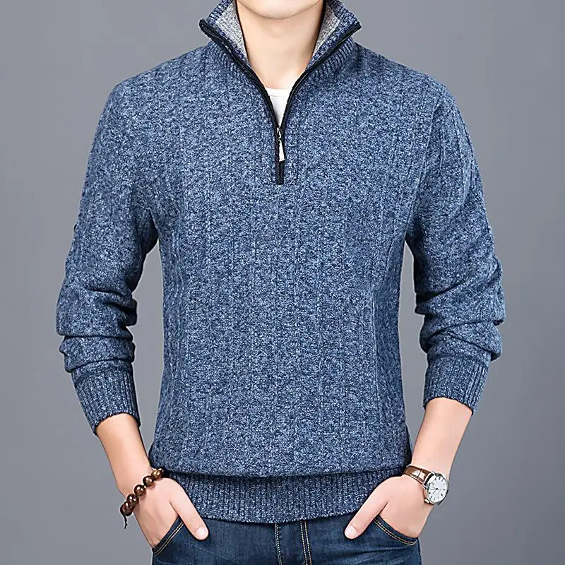 

New Winter Men's Sweater Casual Pullover Mens Warm Sweaters Man Slim Stand Collar Knitted Pullovers Male Coats Half Zip Sweater