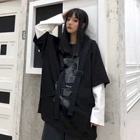 fake two piece printed round neck long sleeved shirt womens loose bandage was thin and wild loose top super fire harajuku stree