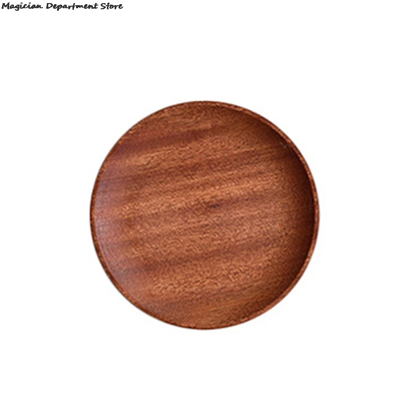 

Ins Style Tableware Solid Wood Round Dessert Plate Japanese Wooden Tray Snack Plate Dried Fruit Plate Walnut Color Wooden Plate