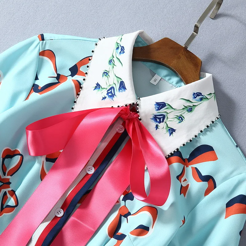 

Spring 2020 for European and American women's wear Long sleeve bow lapel Animal printed Fashion dress