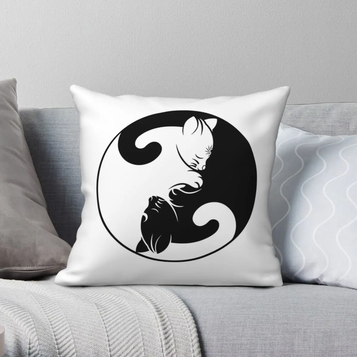 

Ying Yang Cats Square Pillowcase Polyester Linen Velvet Printed Zip Decor Pillow Case Sofa Cushion Cover