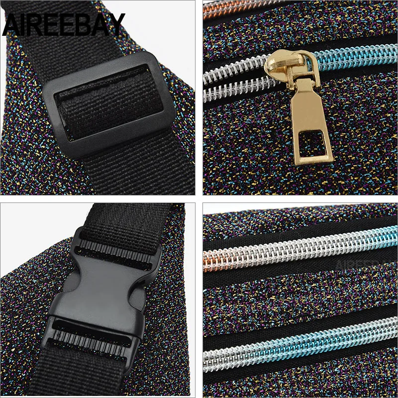 AIREEBAY Женская поясная сумка, новая брендовая модная сумка с блестками, Повседневная Женская поясная сумка, Золотая пряжа, тканевая сумка для телефона, кошелек для денег