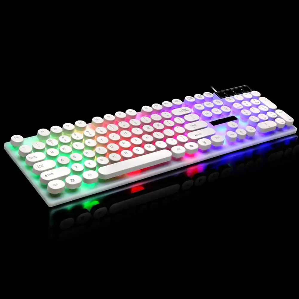 

G21Wired Backlit Keyboard led Backlit Gaming Keyboard Retro Punk USB Wired Backlit Gaming Desktop Keyboard 104 Key Round Keycap