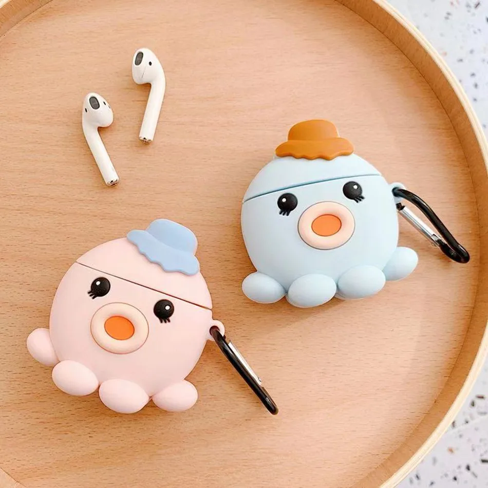 3D Пингвин чехол для наушников Airpods силиконовый розовый чехол для Apple Air pods 2 Чехол для наушников Earpods кольцо брелок для ключей