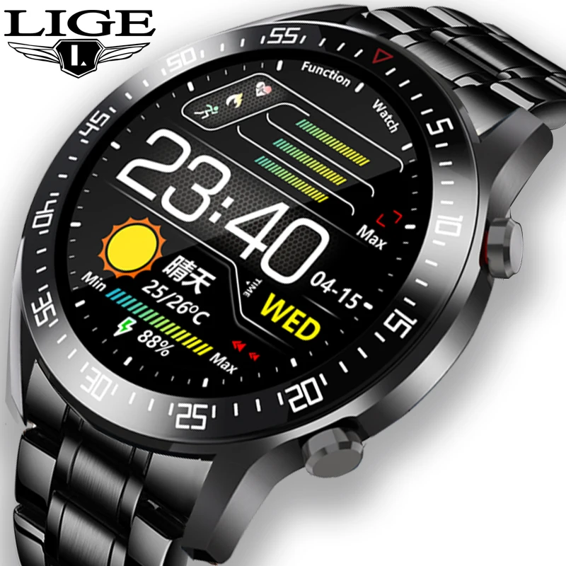 Special Price LIGE Luxury brand mens watches 2020 New Steel band Fitness watch Heart rate blood pressure Activity tracker Smart Watch For Men