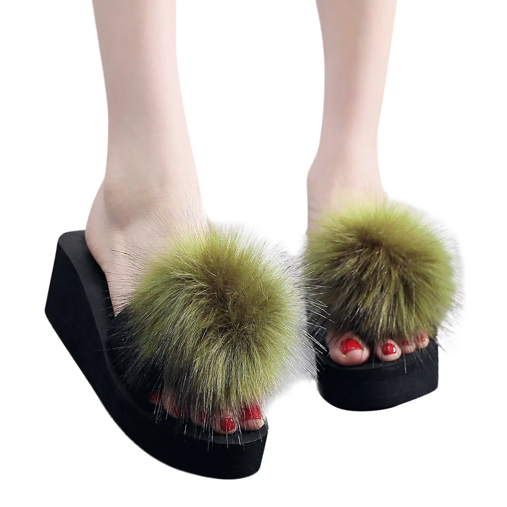 Летние женские шлепанцы с лисьим мехом Женские домашние Вьетнамки Повседневные