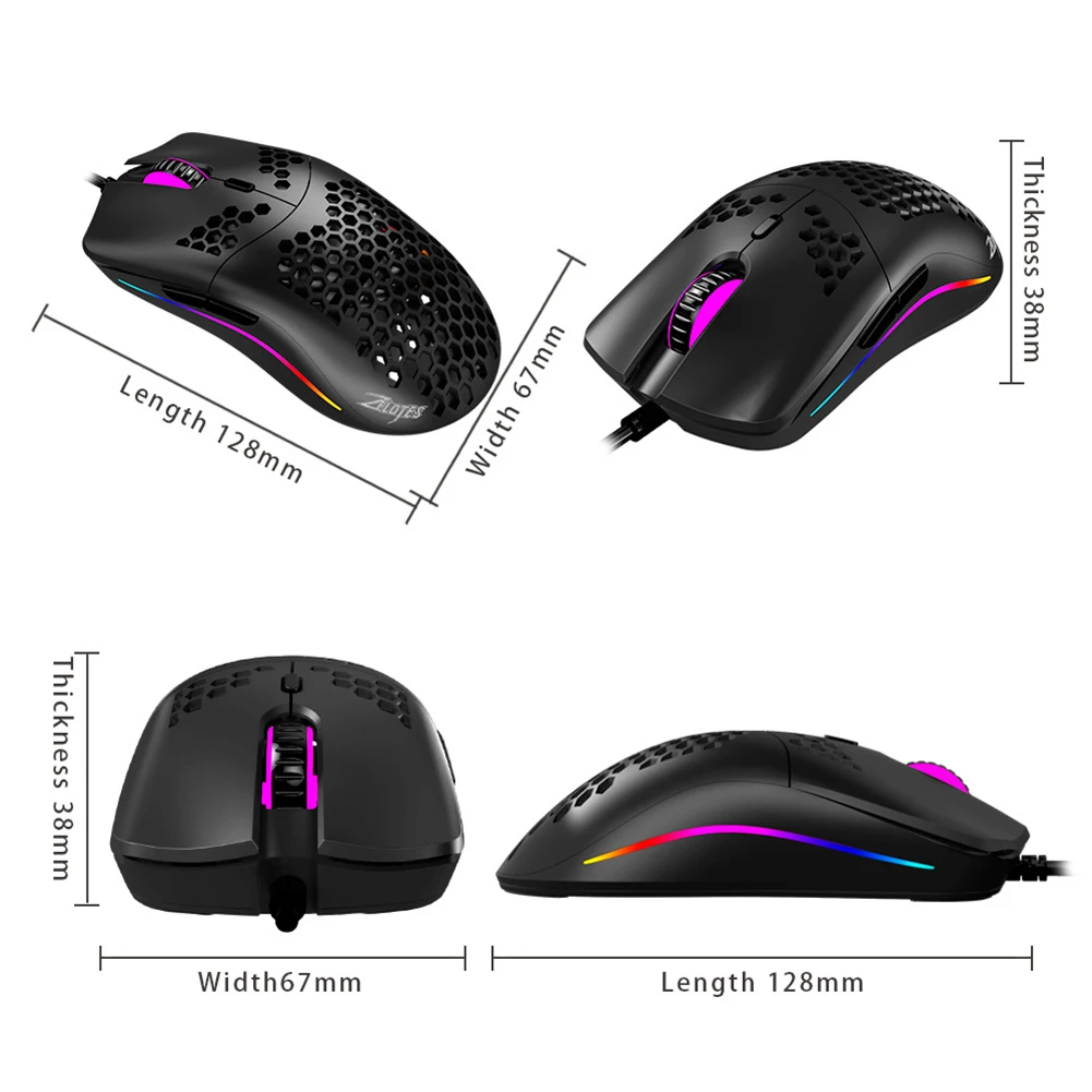 

ZELOTES C-7 USB Wired Mouse RGB Gaming Mouse 16000DPI Computer Game Mice Hollowed-out Honeycomb Design for PC Laptop Gamer Mice
