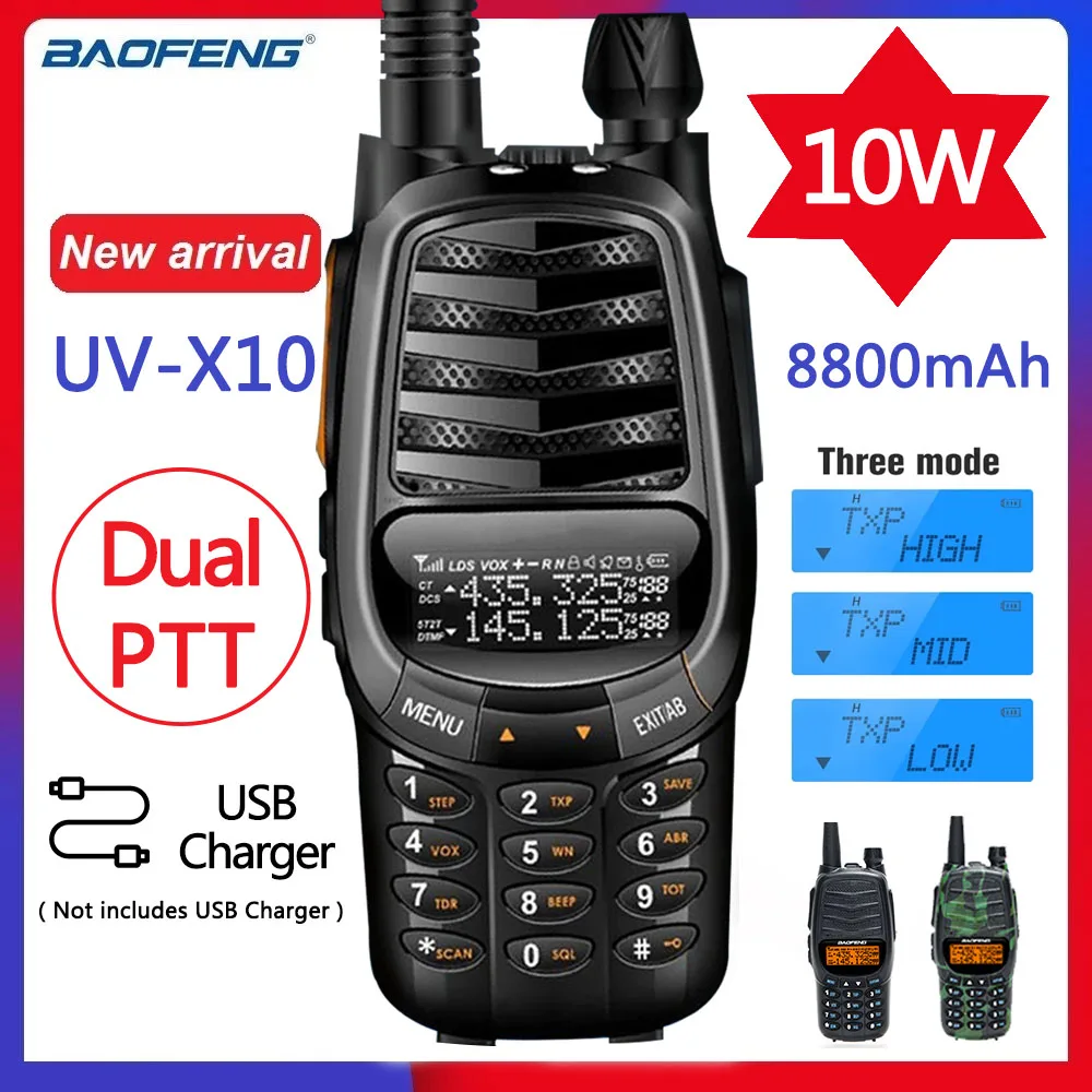 New Baofeng UV-X10 Radio 10W Powful Walkie Talkie 2-PTT Dual Band VHF UHF 128 Channels CB Two Way Radio Better Than UV-5R UV-82