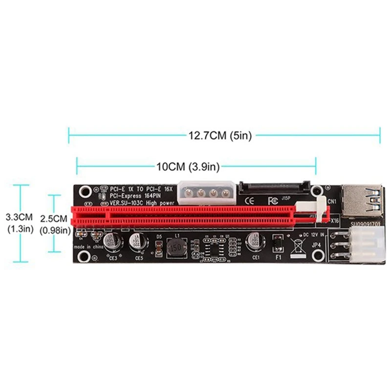 VER103C 3 in 1 LED Riser Power PCI-E Card 4Pin 6Pin Sata 15PIN PCI Express 1X to 16X Extension Cable for Bitcoin | Компьютеры и офис