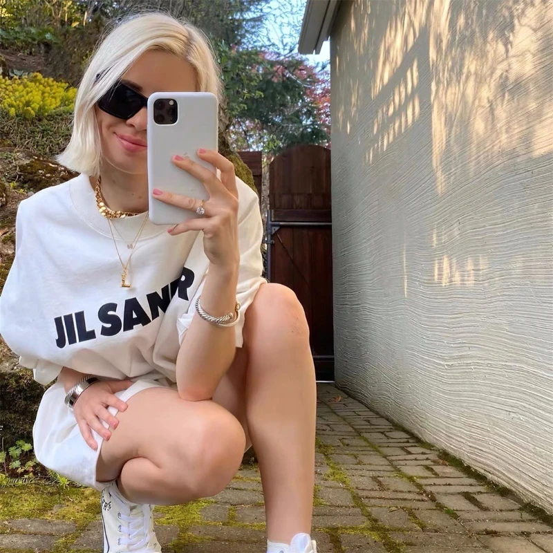 2021 Kpop Jil Sander Print Letter Oversize T Shirt Men Short Sleeve Tshirts Couples Women Tendance Femme Camisetas Hombre Summer